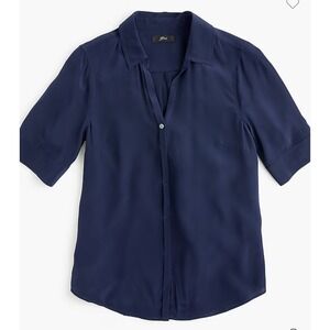 J.Crew Silk Button Down Short Sleeve Silk Top Black‎ Size S Office Career